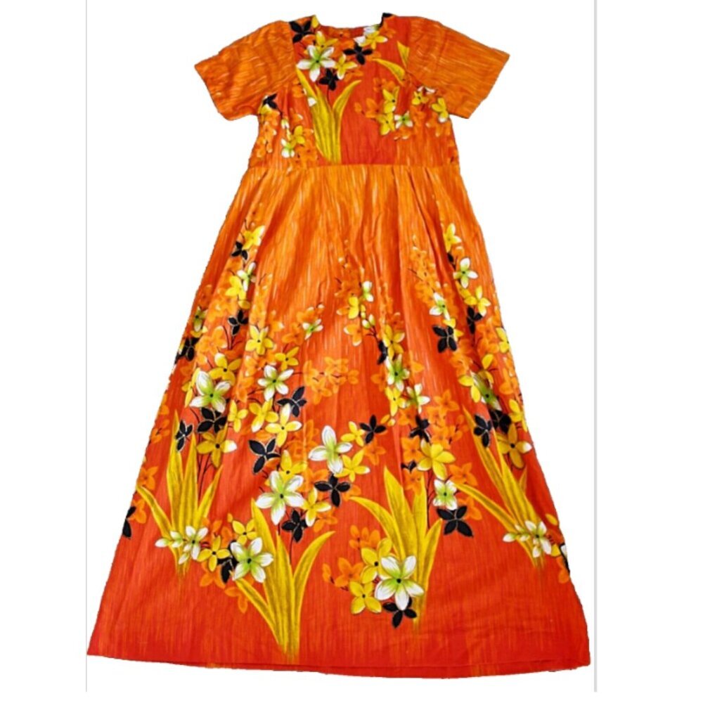 Vintage 1960s - Penney's Hawaii Short Sleeve Maxi Dress Muu Muu - sz 10 Small